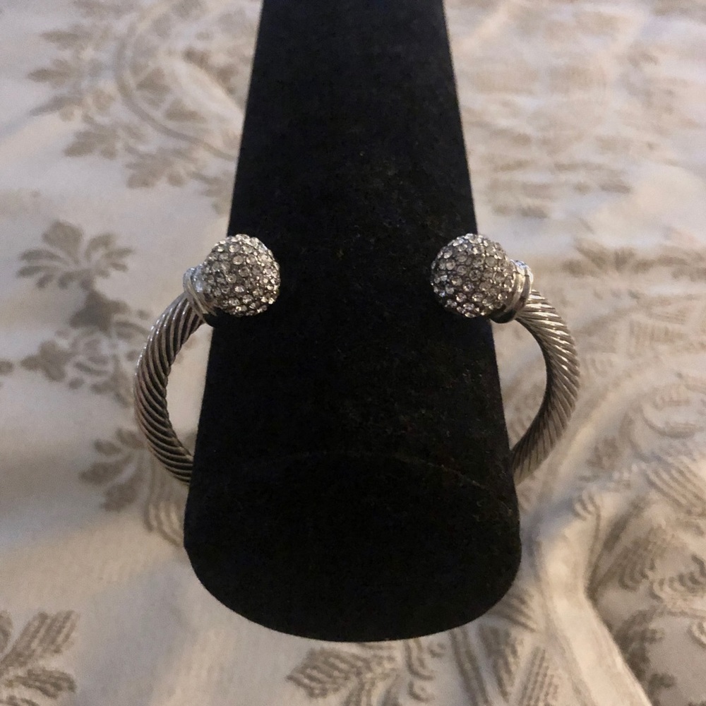 Bebe Silver Cuff with Rhinestone Balls